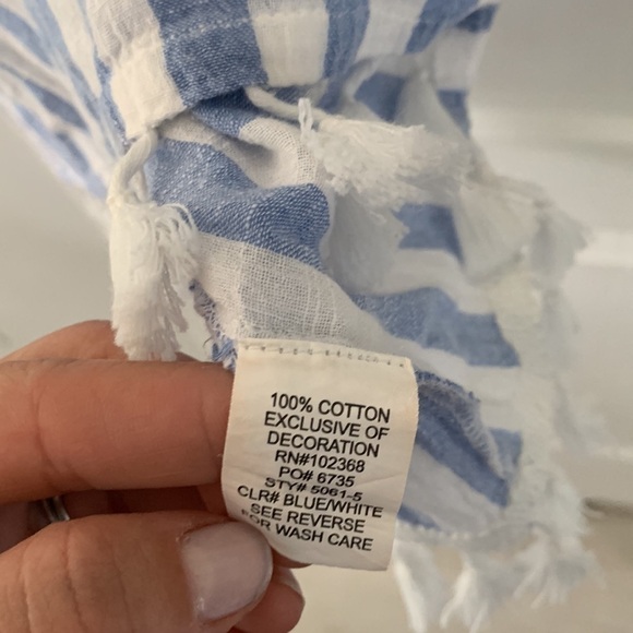 Blue‎ Island blue/white striped fringe cover up, M - Picture 5 of 11